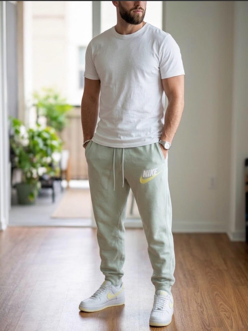Nike Club Fleece Brushed-Back Chenille Futura Joggers Green Large